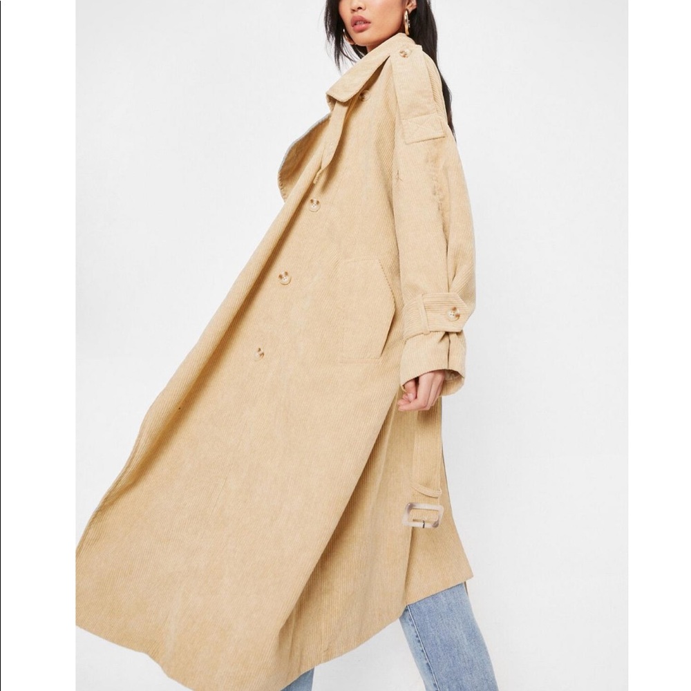 Size 8 Corduroy Oversized belted trench coat - Picture 3 of 5